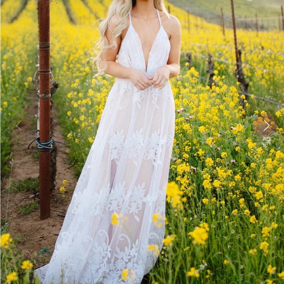 Women's Lace Boho Wedding Dresses for Bride Long Beach Mermaid Bridal - Picture 4 of 5